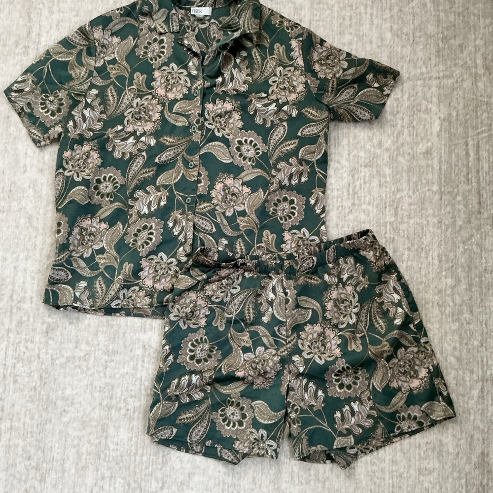 Wome+ Floral Short Pajama Set - Green